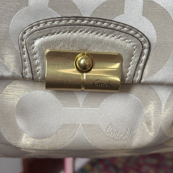 Coach  Kristen Satchel shoulder bag Crossbody  gold metallic canvas pristine - Picture 4 of 16